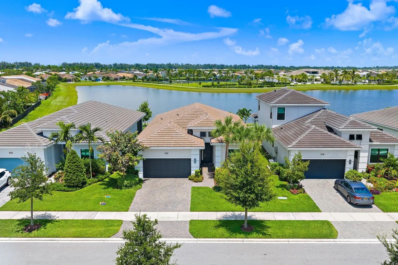 15883 Key Biscayne Lane — aerial showing home on lakefront street
