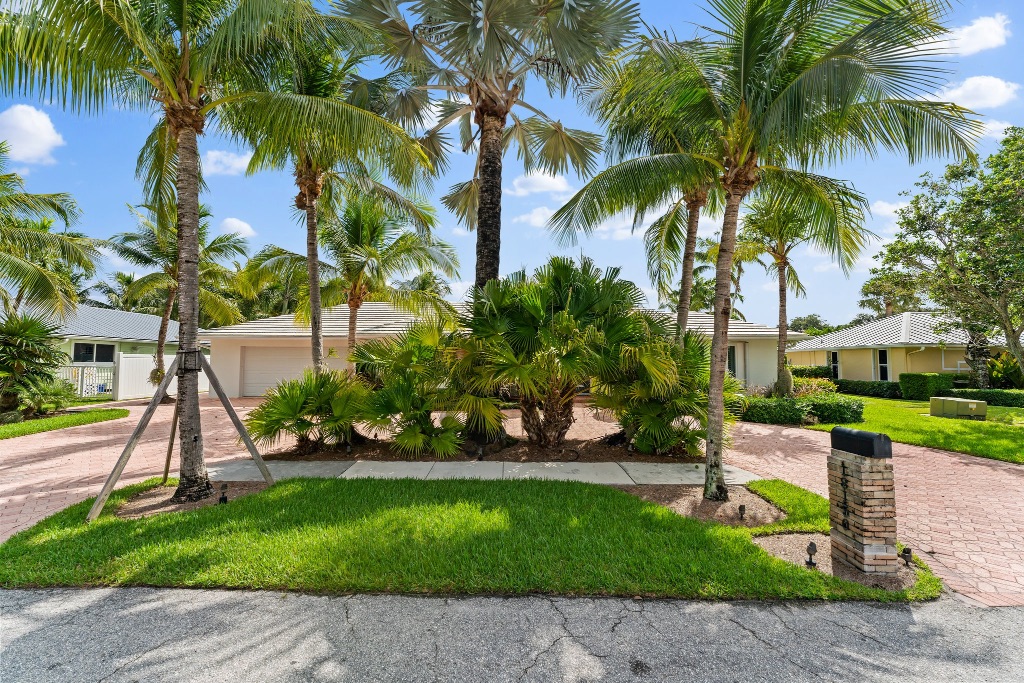Front streetscape — wide palm canopy framing 18150 Perigon Way