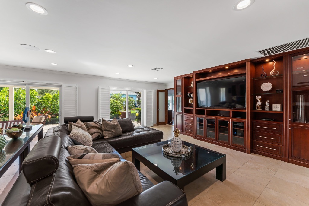 Spacious living room with sliding doors to covered lanai